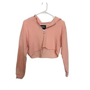 Katie J NYC Girls Hoodie Pink Peyton Quarter Zip Cropped Large